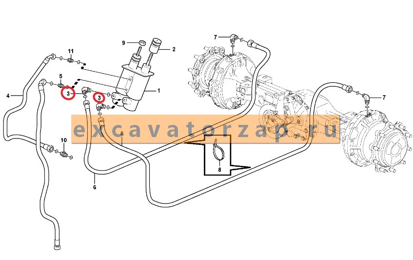 Адаптер VOE937641 (гл. тормозного цилиндра) экскаватора погрузчика Volvo BL61, BL71