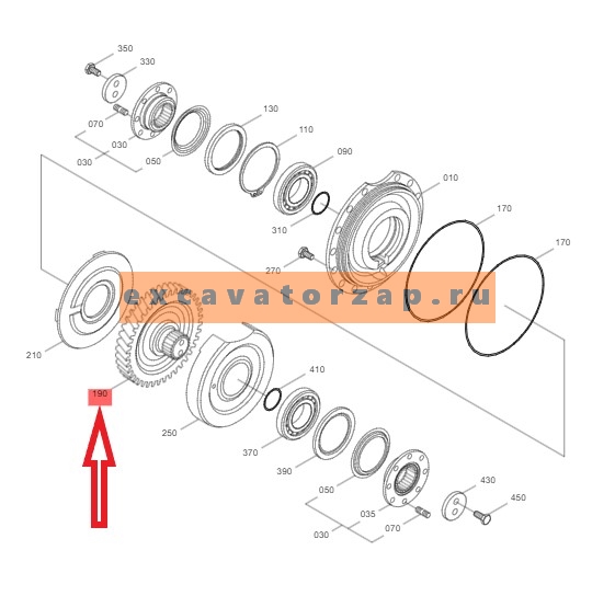 Шестерня 4143.303.074 4143303074, 4143-303-074 КПП экскаватора HYUNDAI R140W, R170W, R180W, R200W, R210W