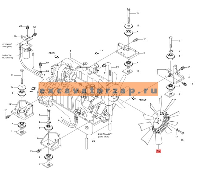 Вентилятор 11N6-00232 (аналог, КНР) охлаждения двигателя экскаватора HYUNDAI R200, R210, R250