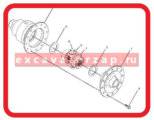 Дифференциал в сборе 68007+142987+145833 переднего моста экскаватора погрузчика CAT428, CAT432, CAT442