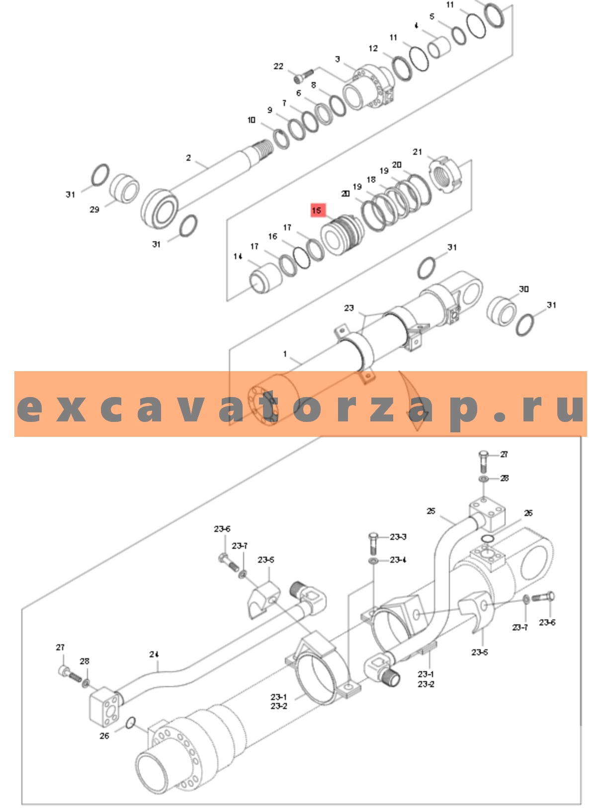 Поршень 31Y1-15000 гидроцилиндра рукояти экскаватора HYUNDAI R210LC7, R250LC7, R250LC7A, R290LC7, R290LC7H, R305LC7