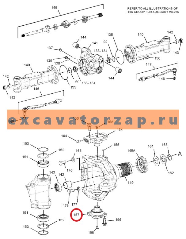 Шкворень нижний ZGAQ-02906 переднего моста экскаватора Hyundai HW140, R140W9, R140W9A, R140W9S