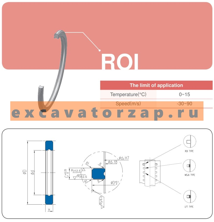 Уплотнение роторное ROI 60х70х5; 60-70-5 центрального коллектора  (поворотного коллектора) экскаватора / Уплотнения роторные / Гидравлические  уплотнения / Каталог / CпецТехЦентр Йошкар-Ола