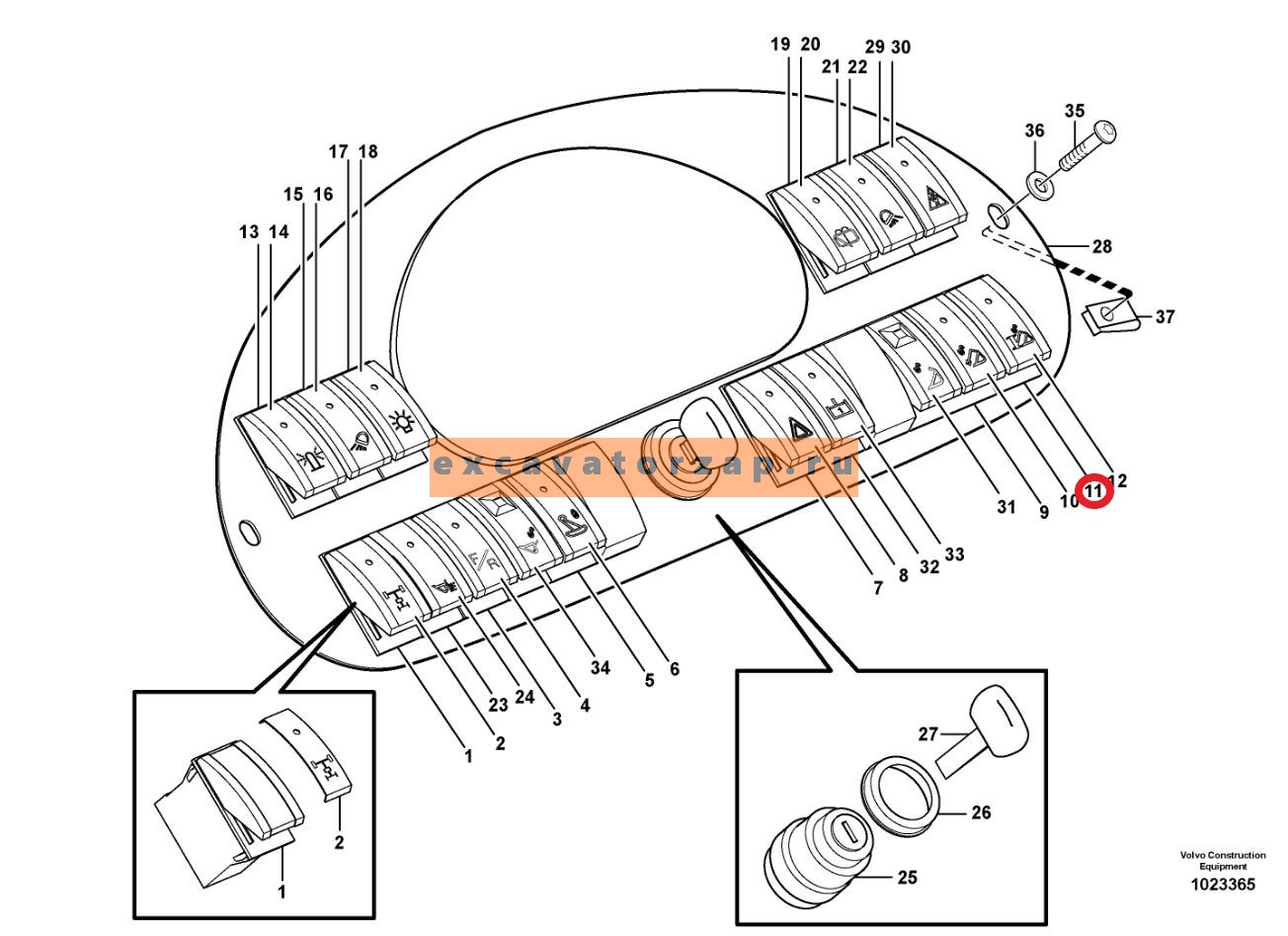 Переключатель (кнопка) VOE11891326 экскаватора погрузчика Volvo BL61, BL71